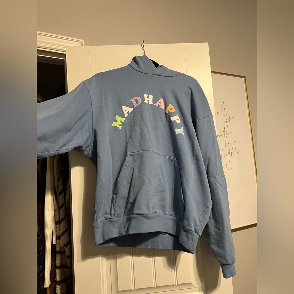 Madhappy sweatshirt. Worn once. Size medium. Blue with multicolored writing